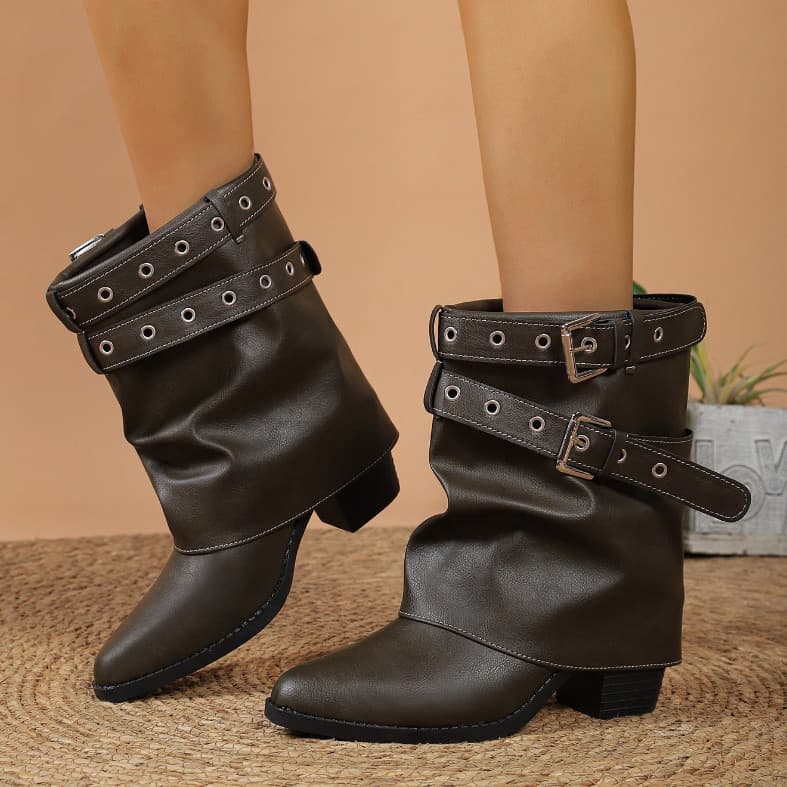 Botas de salto alto com bico fino, botas femininas confortáveis de salto grosso e cano médio, botas femininas 36 @