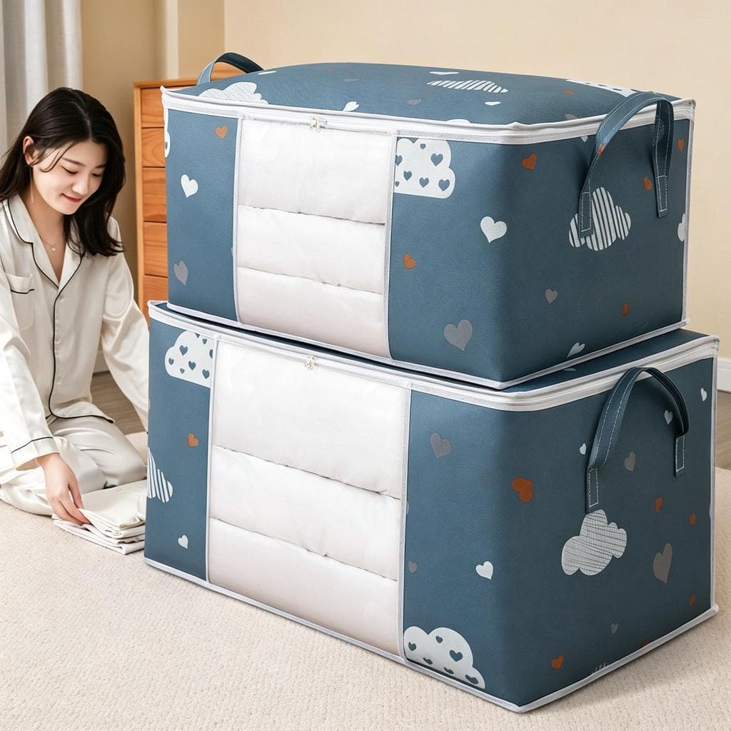 ✨Saco Organizador 75L TNT Dobrável Anti Poeira Umidade Roupas Cobertores Multiuso