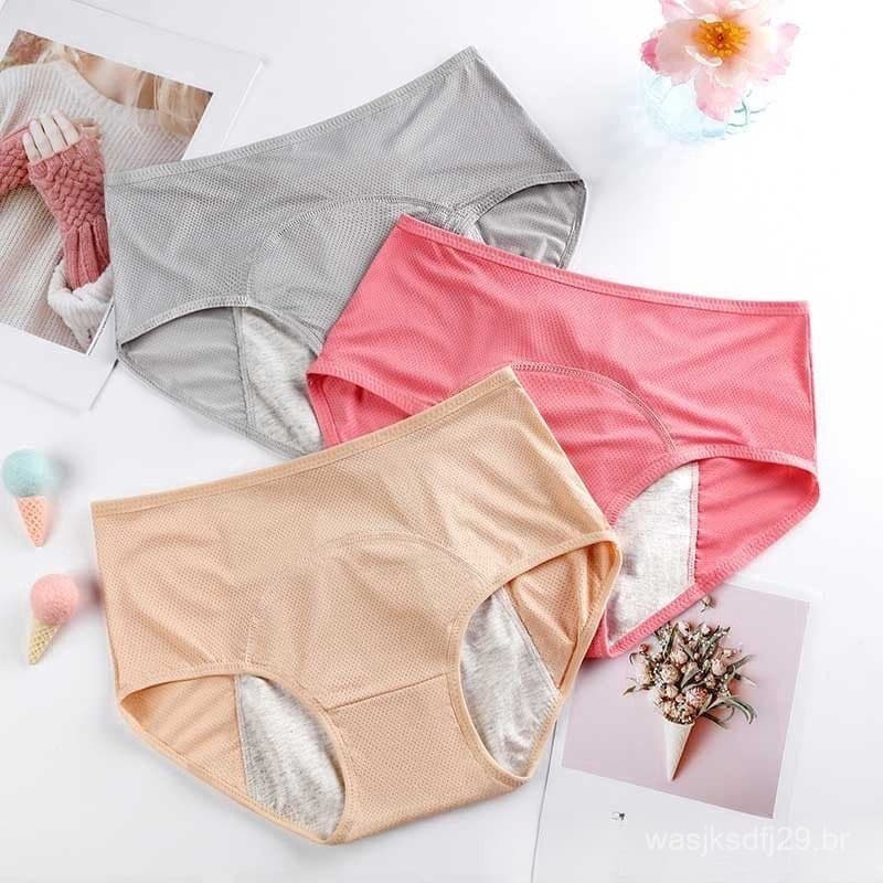 3 Peças/Calcinha Menstrual Feminina/Roupa Íntima À Prova De Vazamento Fisiológica De Algodão De Cintura Alta G-7G
