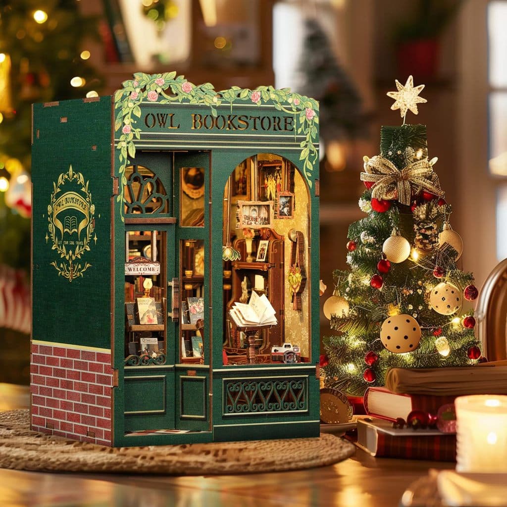 Coruja livraria estudo Pop-up livraria artesanal diy cabana montada pequena casa modelo em miniatura