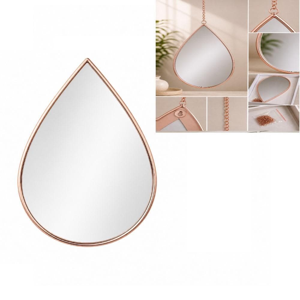ESPELHO DECORATIVO GOTA ROSE GOLD 29X19CM PENDENTE MODERNO PARA SALA QUARTO BANHEIRO