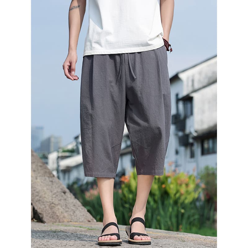 Novo estilo chinês verão fino Casual calças cortadas estilo chinês solto tamanho grande Shorts de algodão puro estilo ch