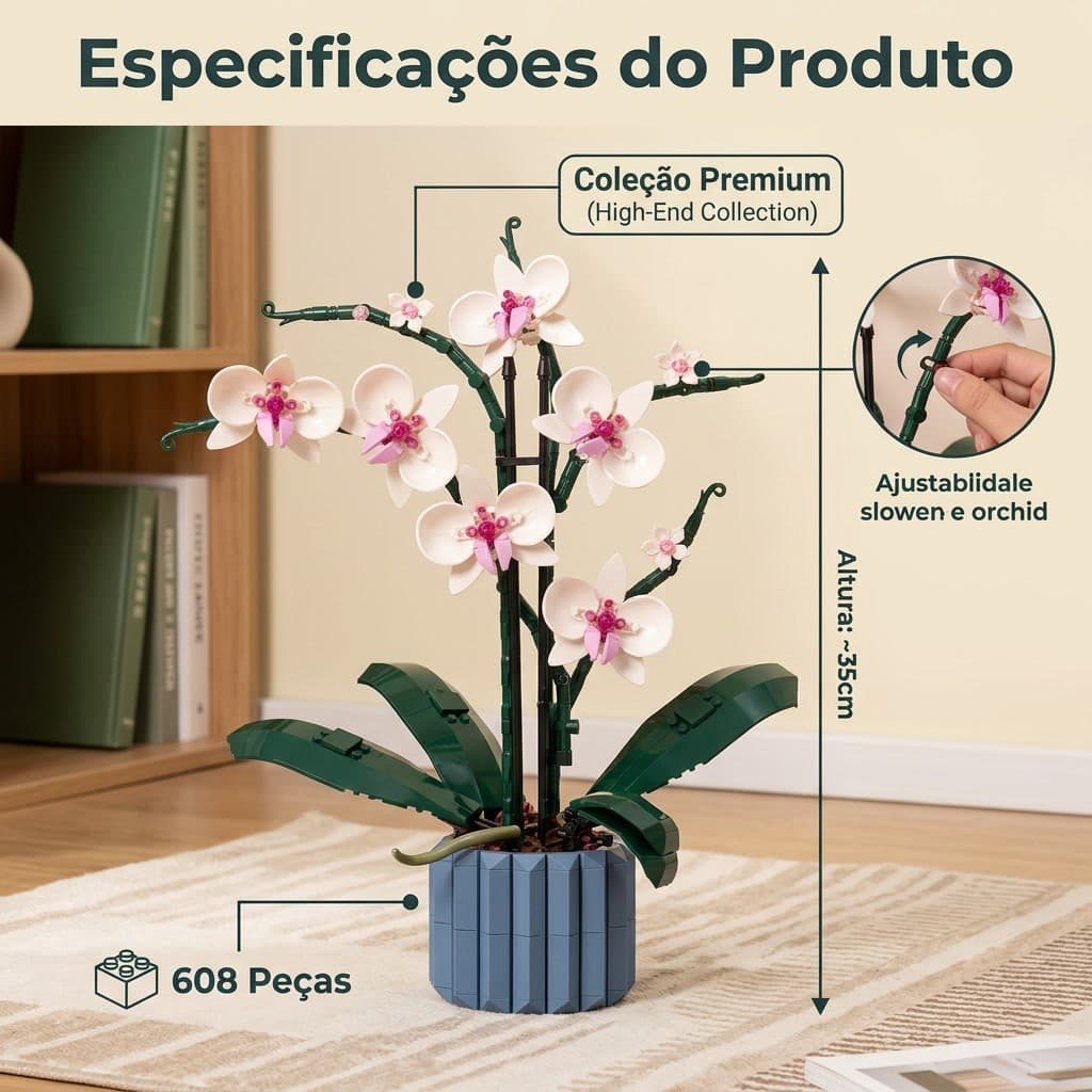 Blocos de Montar Orquídea 608 Peças para Decoração e Presente Modelo 2222