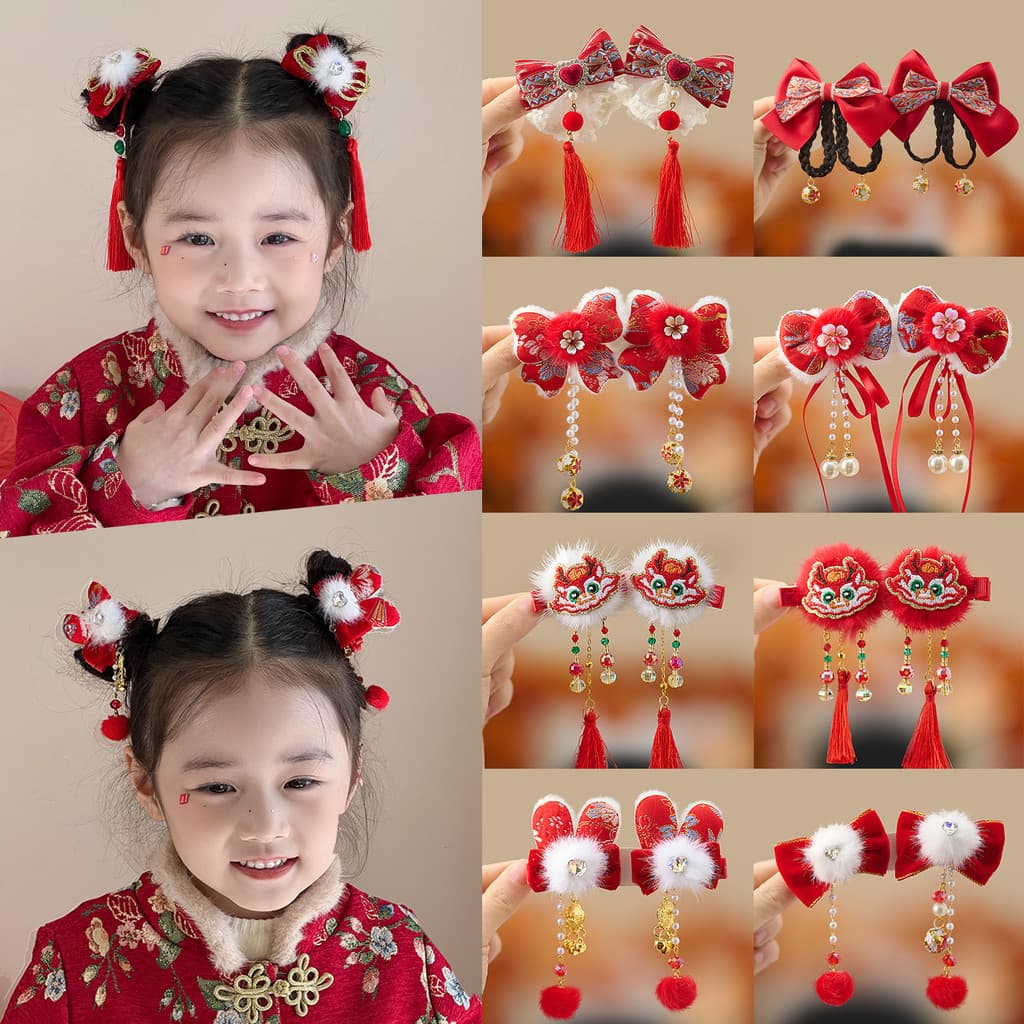 Cocar de ano novo para meninas, ano infantil do dragão, estilo chinês, grampo de cabelo, traje Tang, roupas de ano novo,