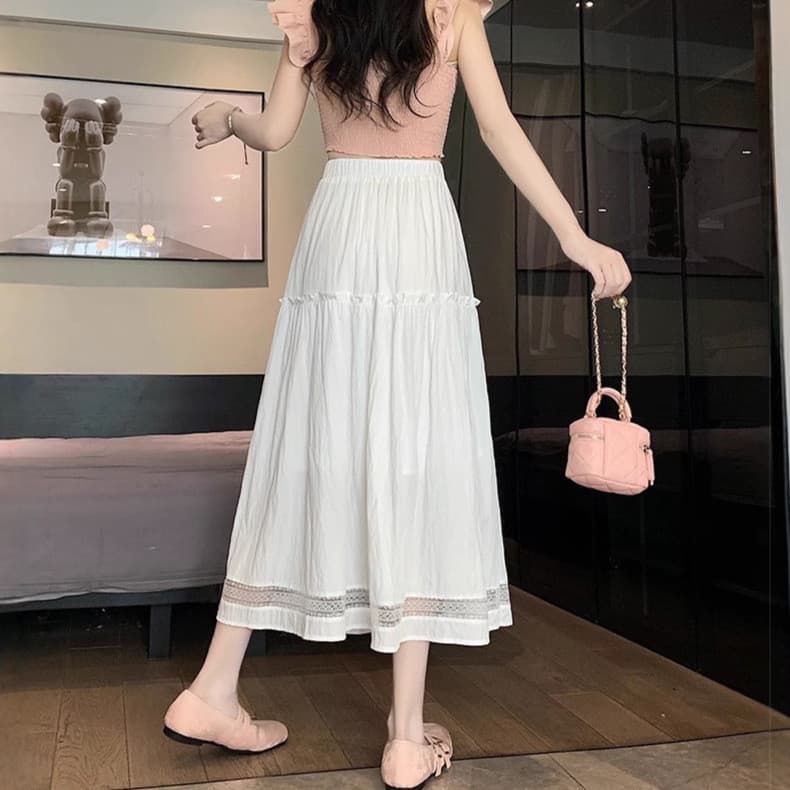 Saia feminina verão saia plissada primavera a linha saia High-End branco verão Drape guarda-chuva saia pequena saia gran