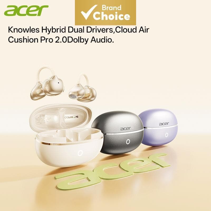 Acer OHR654 Fones De Ouvido OWS Open-Ear Wireless Bluetooth 6.0 Clip-On HiFi Dolby Audio Sem Vazamento De Som Esportivos