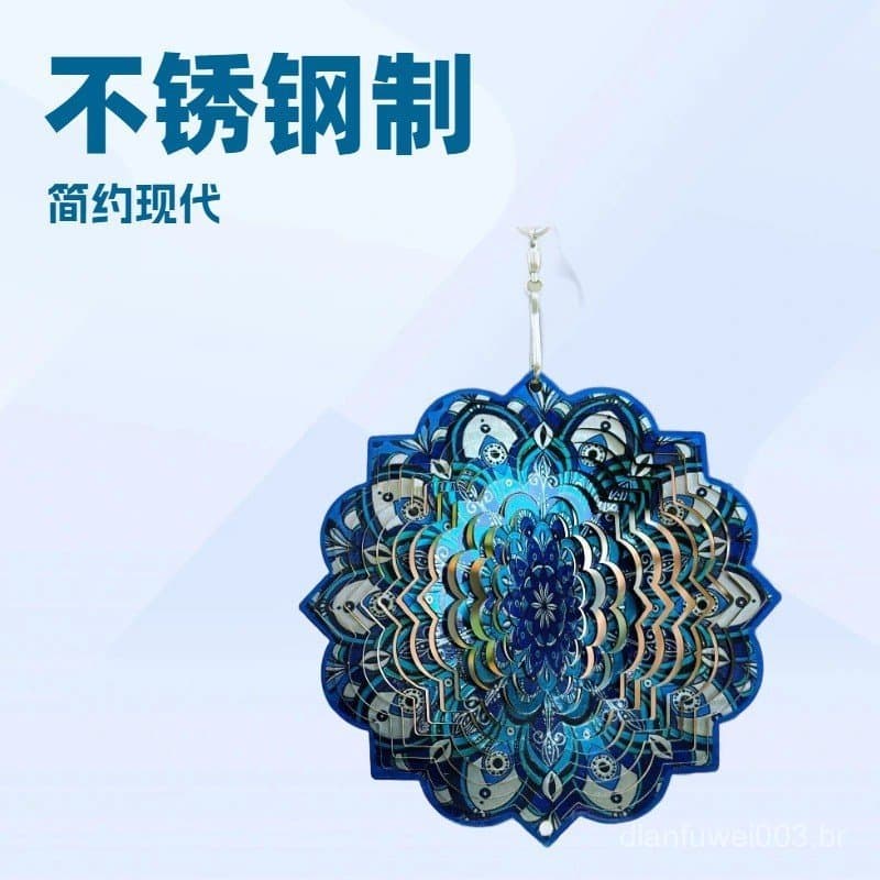 Sino de Vento Mandala em Aço Inoxidável, Girador Dinâmico 3D, Decoração para Casa, Pátio e Jardim, Pingente Decorativo d