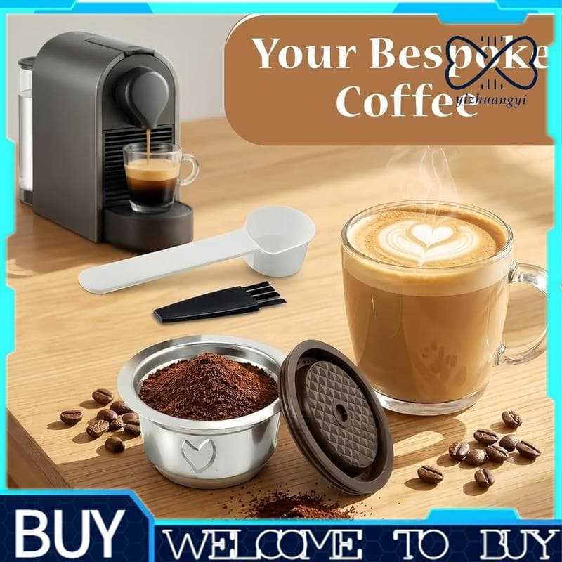 Kit De Cápsulas De Café Reutilizáveis Cápsula De Aço Inoxidável De 230ml Com Tampa De Silicone , Colher , Escova , Adult