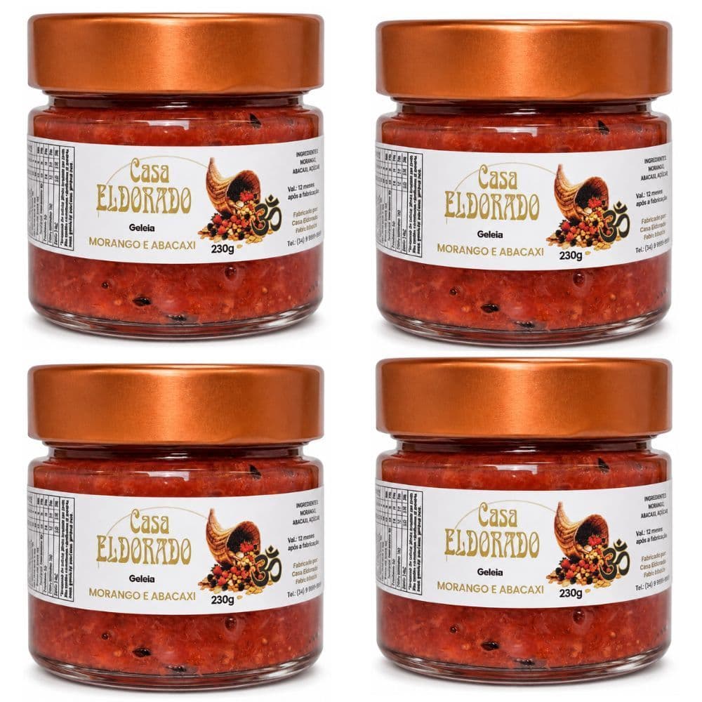 4 Geleia Artesanal Morango com Abacaxi 230g Eldorado Geleia Gourmet Passar no Pão Torradas Queijos