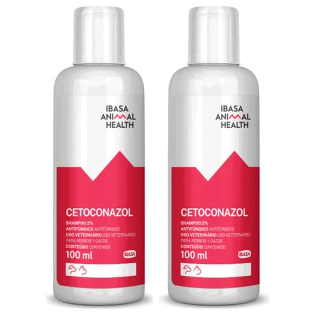 Kit 2 Ibasa Cetoconazol Shampoo 2% Animal Health 100ml Cão Gato Dermatite Malassezia Fungistático