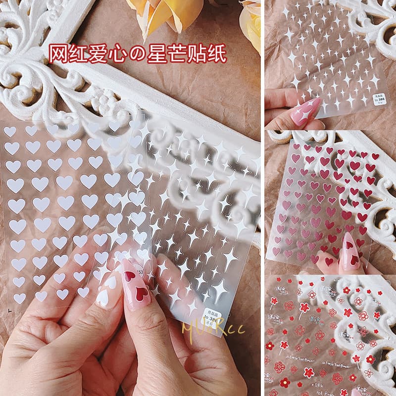 Influenciador início da primavera adesivos fino resistente pequeno fresco branco amor coração Starburst 3D adesivo verme