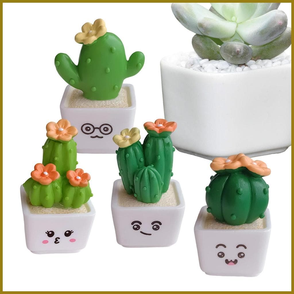 Estatuetas De Plantas De Resina , 4 Peças , Cacto , Estátua De Desenho Animado , Ornamento De Mesa , Pequenas Figuras Pa