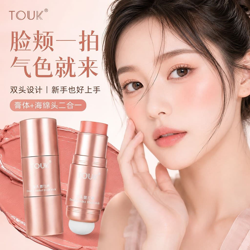 TOUK Blush em bastão de duas cabeças não tira a maquiagem aumenta naturalmente a tez, clareamento da pele amarela, festa