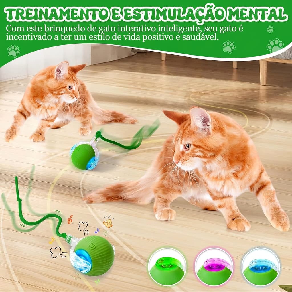 Brinquedo Interativo para Gatos Bola Elétrica Automática Recarregável com Rabo Falso
