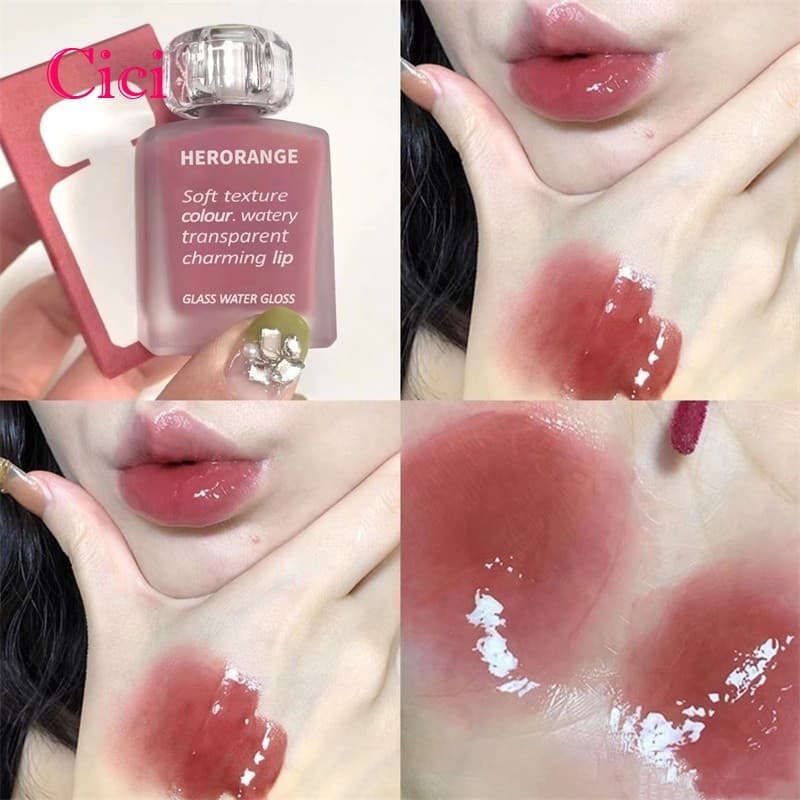 [Cici] Herorange Juicy Glass Shine Lip Glaze , Hidratante Leve , Acabamento Espelhado Brilhante , Maquiagem Acessível Pa
