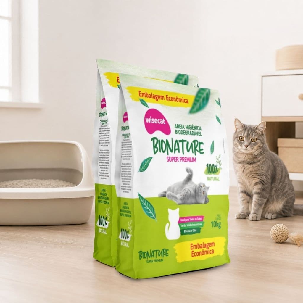 Kit 2 Areia Sanitária De Mandioca Granulado Para Gatos Biodegradável Wisecat 20kg