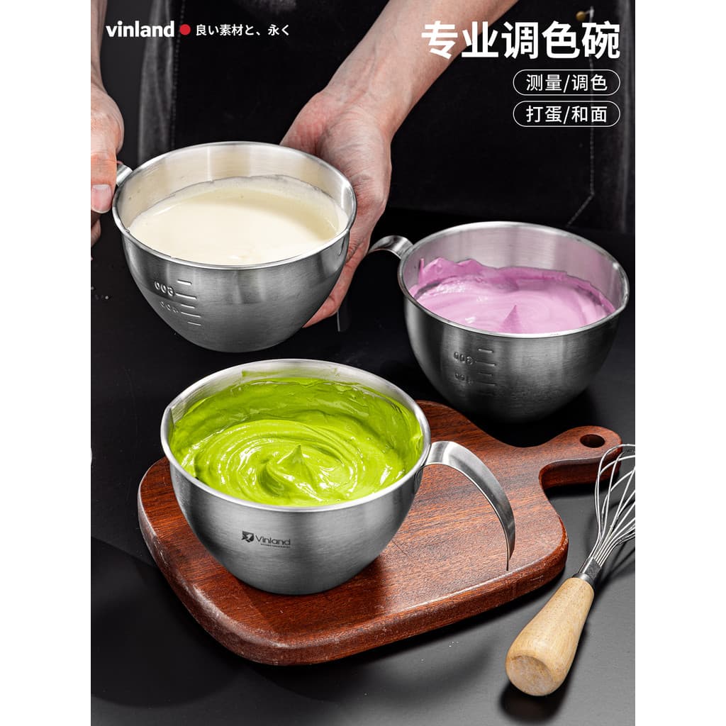 Tigela de cor creme para assar bolo, decoração, ferramenta dedicada, tigela de mistura de aço inoxidável 304 com alça, t
