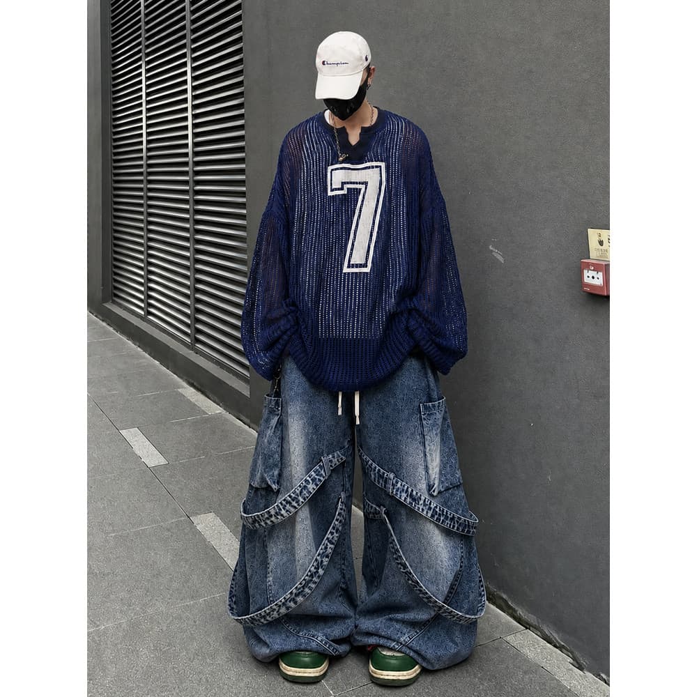 UUCSCC Hip-Hop Street Wear Pulôver Buraco Premium Malhas Soltas oversize Casual Malha Oca Moletom