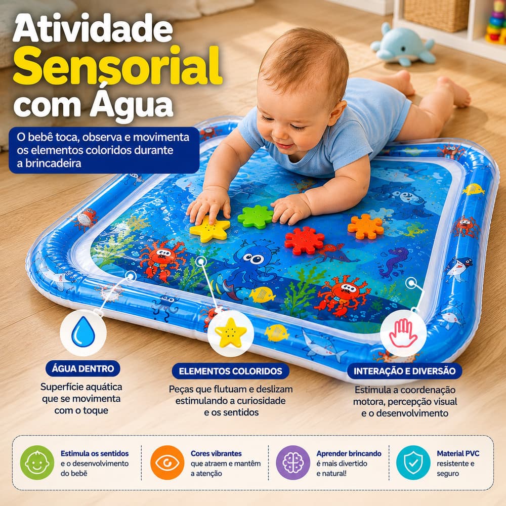 Tapete Infantil Bebê Inflável Água Atividades Sensorial Almofada 69x50x8cm