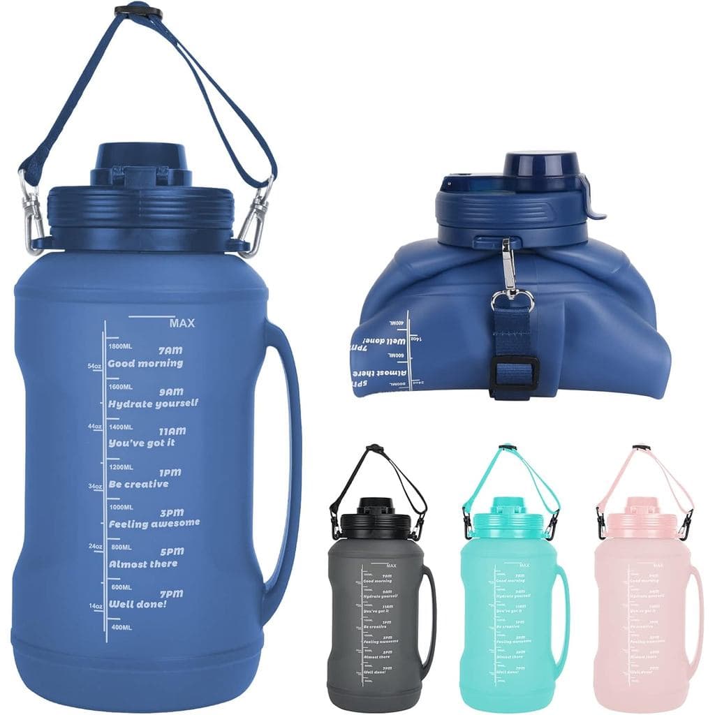 Garrafas de Água Dobráveis, Garrafa de Água de Viagem de 2L/64OZ com Canudo, Garrafa de Água Grande de Meio Galão para V