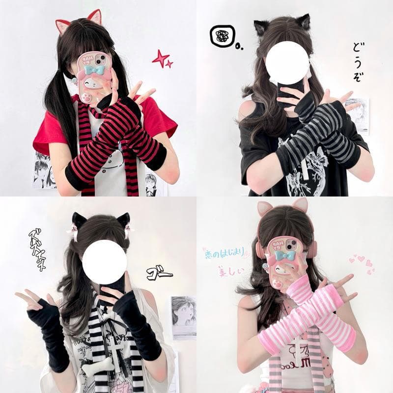 Japonês Harajuku cospla Anime listrado sem dedos longo capa de pulso luvas ins menina quente All-Match protetor solar ma