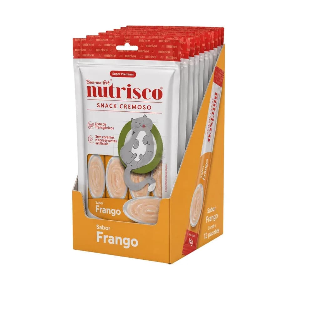 kit 12 Saches Petisco Snack Cremoso Nutrisco para Gatos - Sabor Frango -  cada sache com 4 tubetes - total 48 tubetes