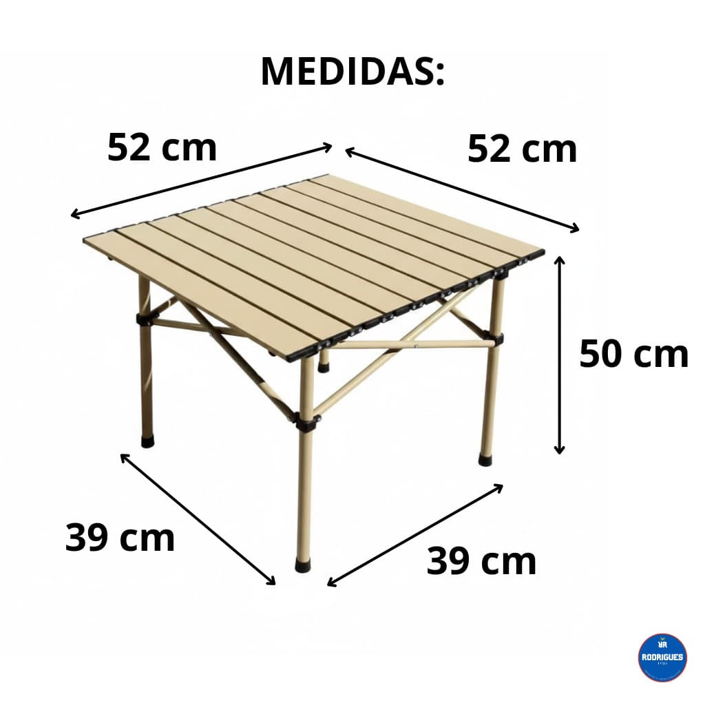 Mesa Dobrável Portátil em Ferro Galvanizado 53x51 cm Para Camping Praia e Churrasco