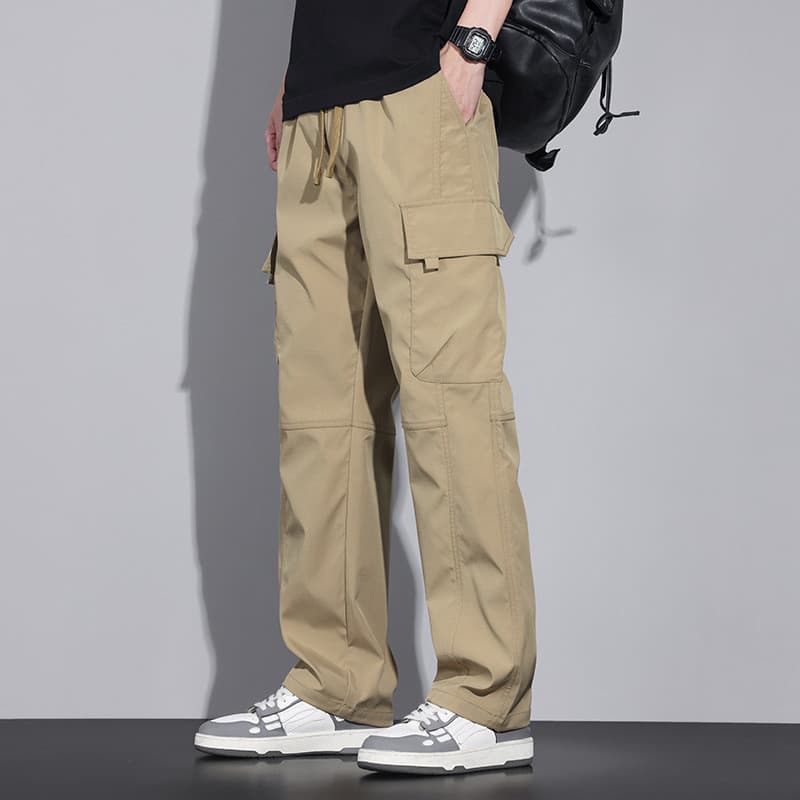 Primavera verão novo estilo americano masculino grande bolso macacão solto em linha reta Street Wear esportes calças de