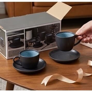 Jogo de Xicaras de Cafe 12 Pecas Porcelana 100ml - 6 Xicaras 6 Pires Cappuccino Expresso Presente