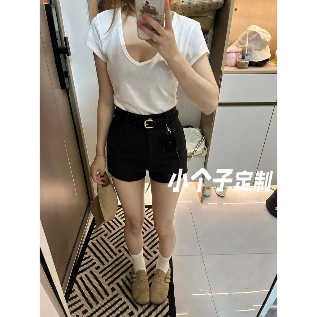 Shorts preto feminino pequeno outono camurça Casual Super shorts mais magro olhar All-match fino ajuste em linha reta qu