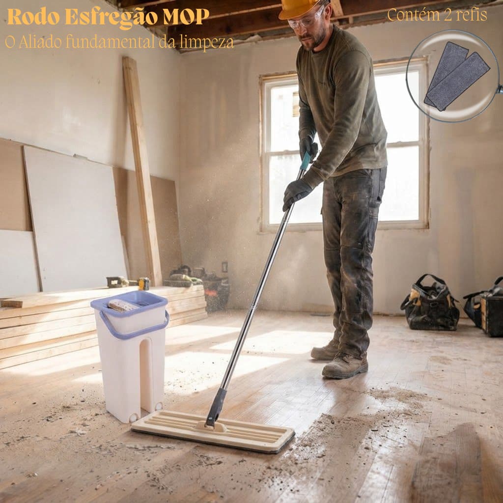 Esfregão Rodo Balde Mop Limpa Chão Cabo 1,60m Regulável Inox Beje