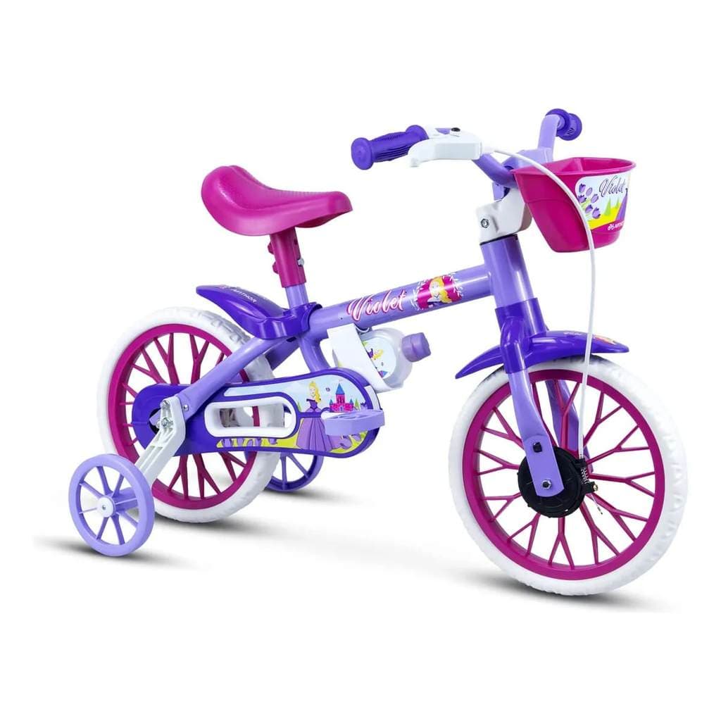 Bicicleta Aro 12 Violet 5 Com Rodinhas e Squeeze - Nathor NB