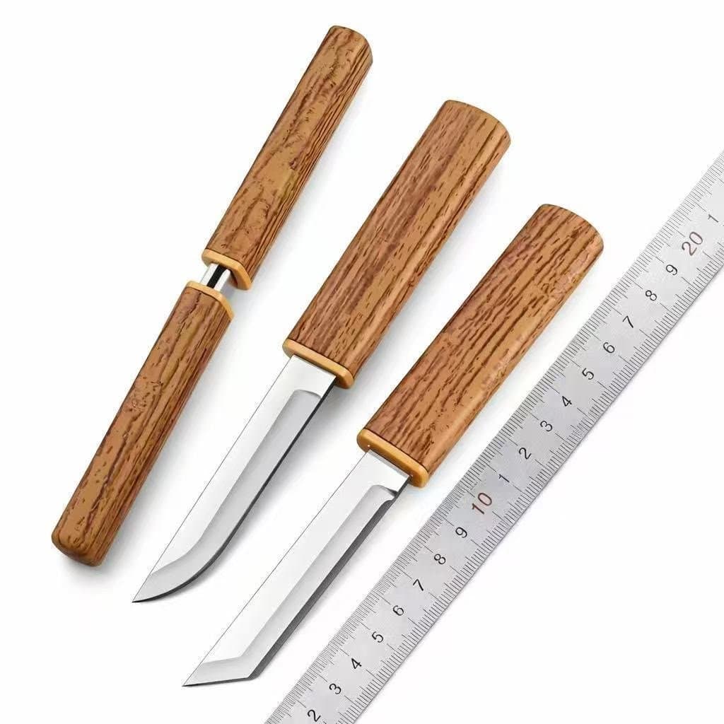 01 Faca Dupla Retrátil 2 em 1 Estilete de Precisão Aço Inox Cabo Madeira Artesanato