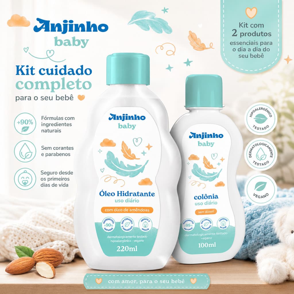 Kit Anjinho Baby Colônia + Óleo Hidratante Uso Diário Bebê