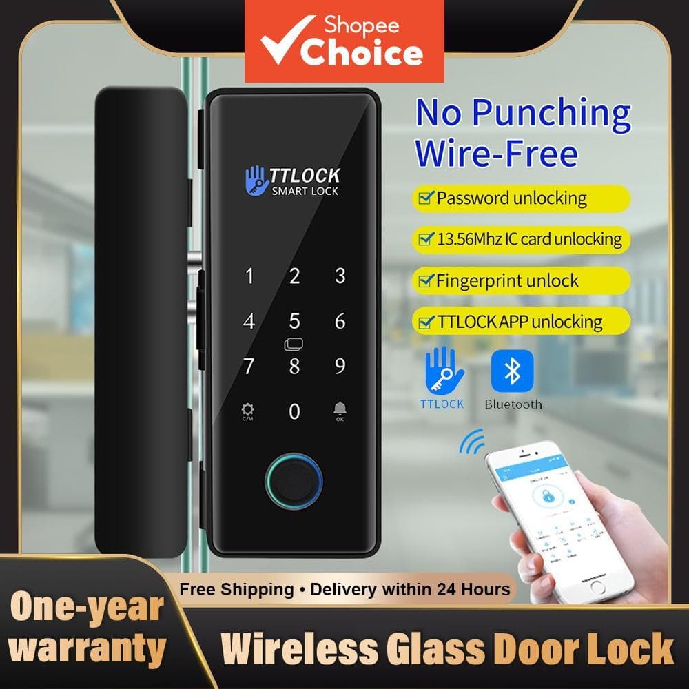 Fechadura De Porta De Vidro Com Impressão Digital , Cartão Bluetooth RFID 13.56 Mhz Remoto Móvel Para Quarto , Casa E En