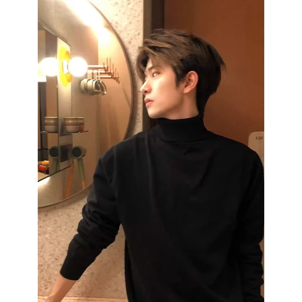 Preto meia gola alta Derong camisa de fundo masculina outono inverno forro de lã de manga comprida camiseta forro superi