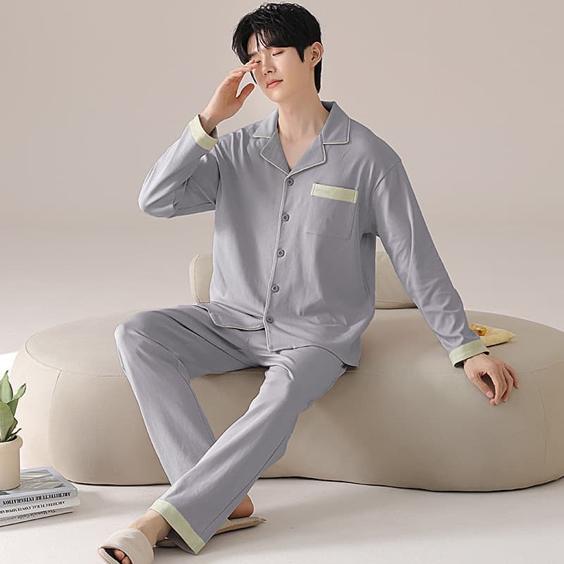 Pijamas de algodão puro masculino primavera outono manga comprida novo estilo algodão masculino simples Homewear terno p