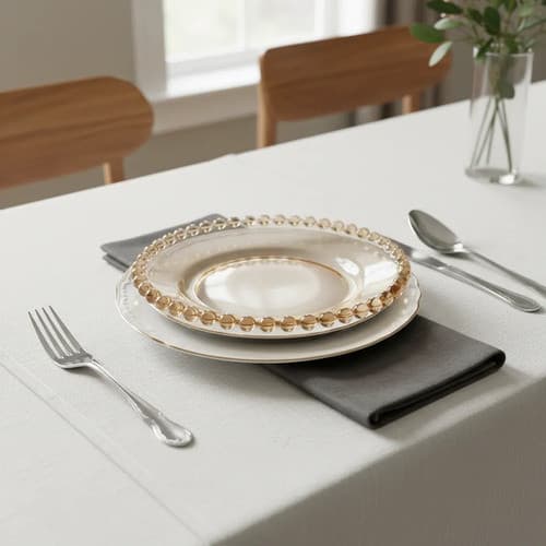 Casambiente Prato De Vidro 27cm Borda Pérola Bege 27 Cm