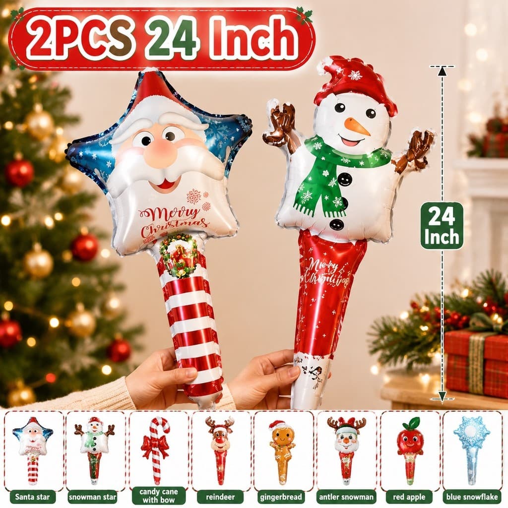 2 Pçs Festa De Natal Balão Varinhas Adereços De Folha Portátil Para Decoração De Presente De Sala De Árvore