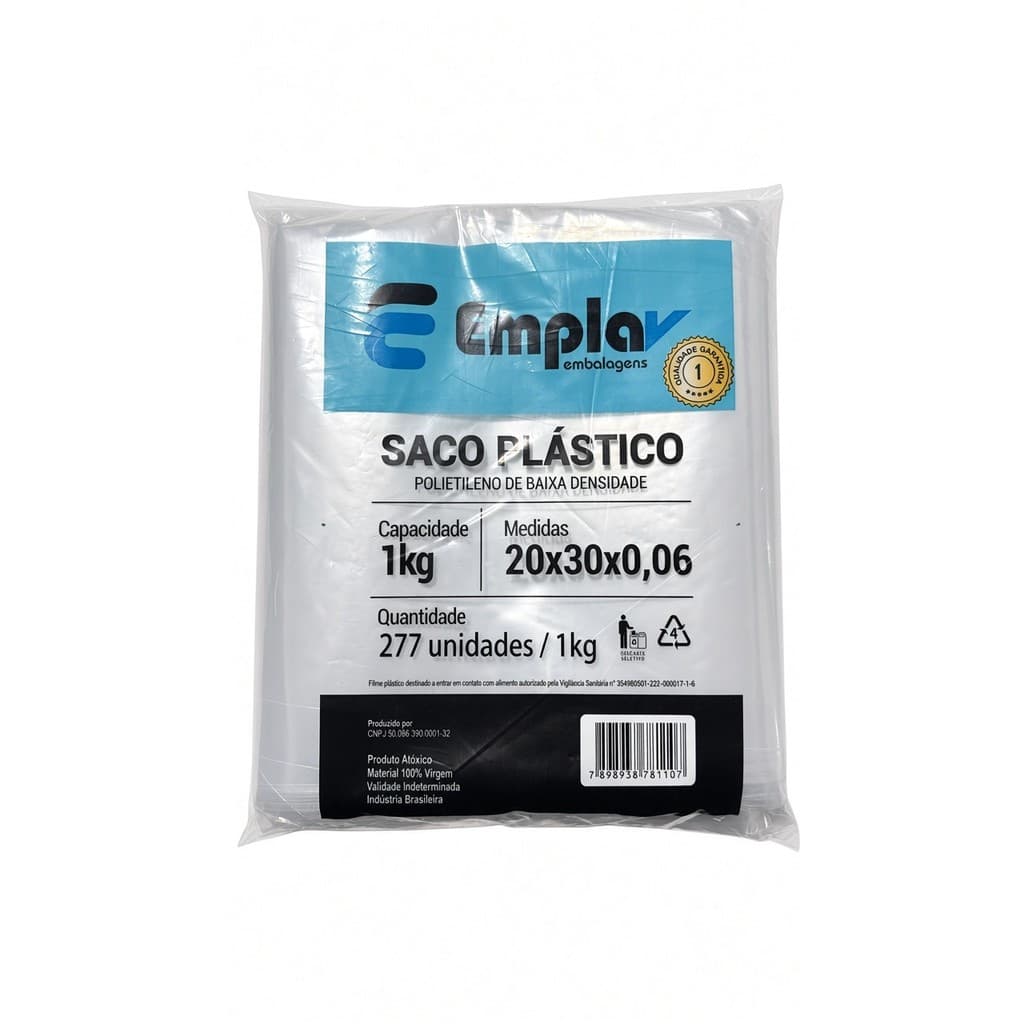 Saco Plástico BD 1kg – Embalagem Transparente Para Alimentos Supermercado Varejão Atacado Alimentício