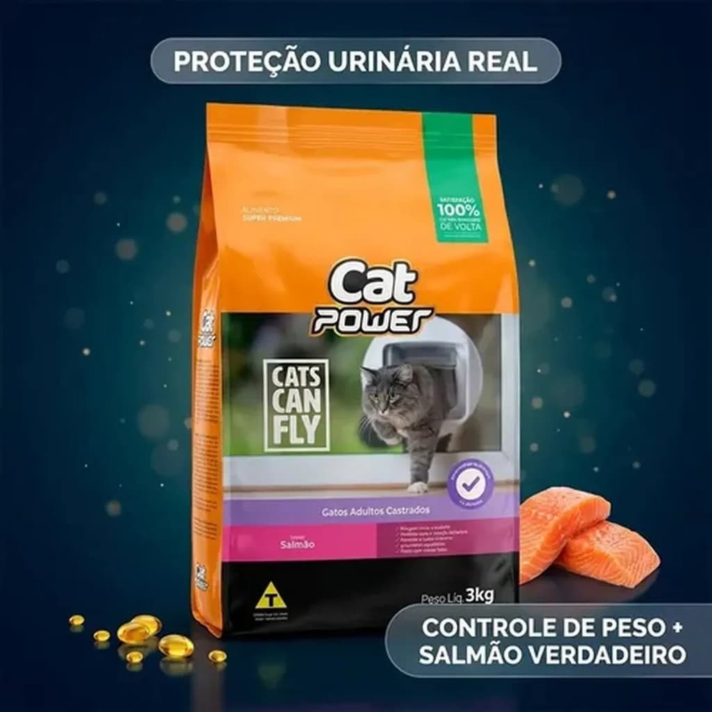 🐱Ração Cat Power Gato Castrado Esterilizado Salmão 3kg Peso Urinário Pelo Brilhante Digestibilidade🐟