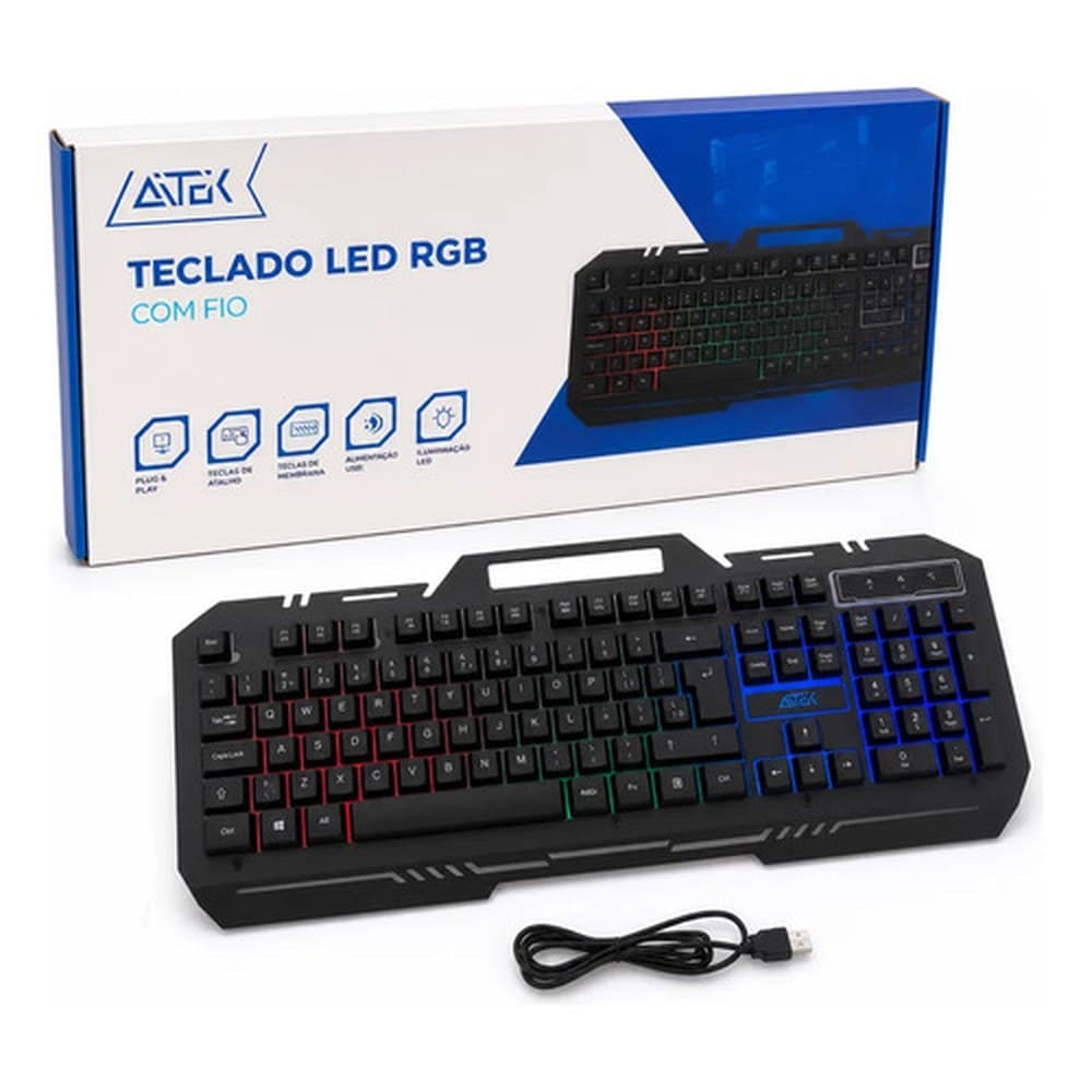 TECLADO GAMER  LED RGB COM FIO  TECLADO MEMBRANA AITEK