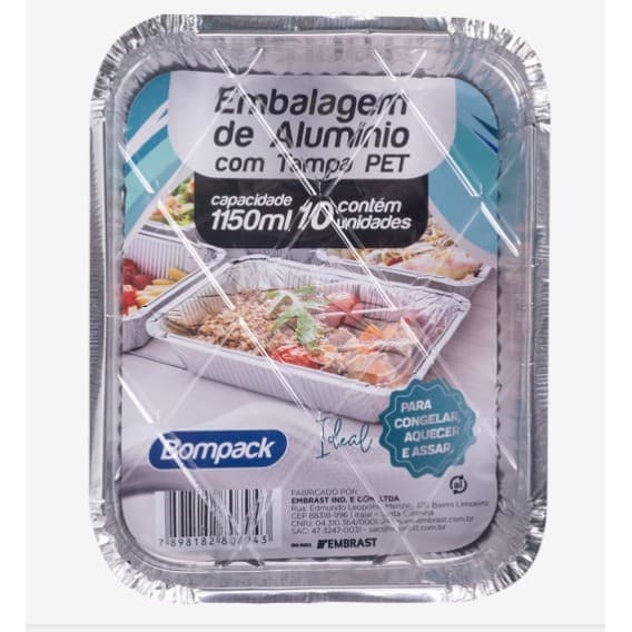 Embalagem de Alumínio c/ tampa pet 1150ml c/10 ( Bompack )