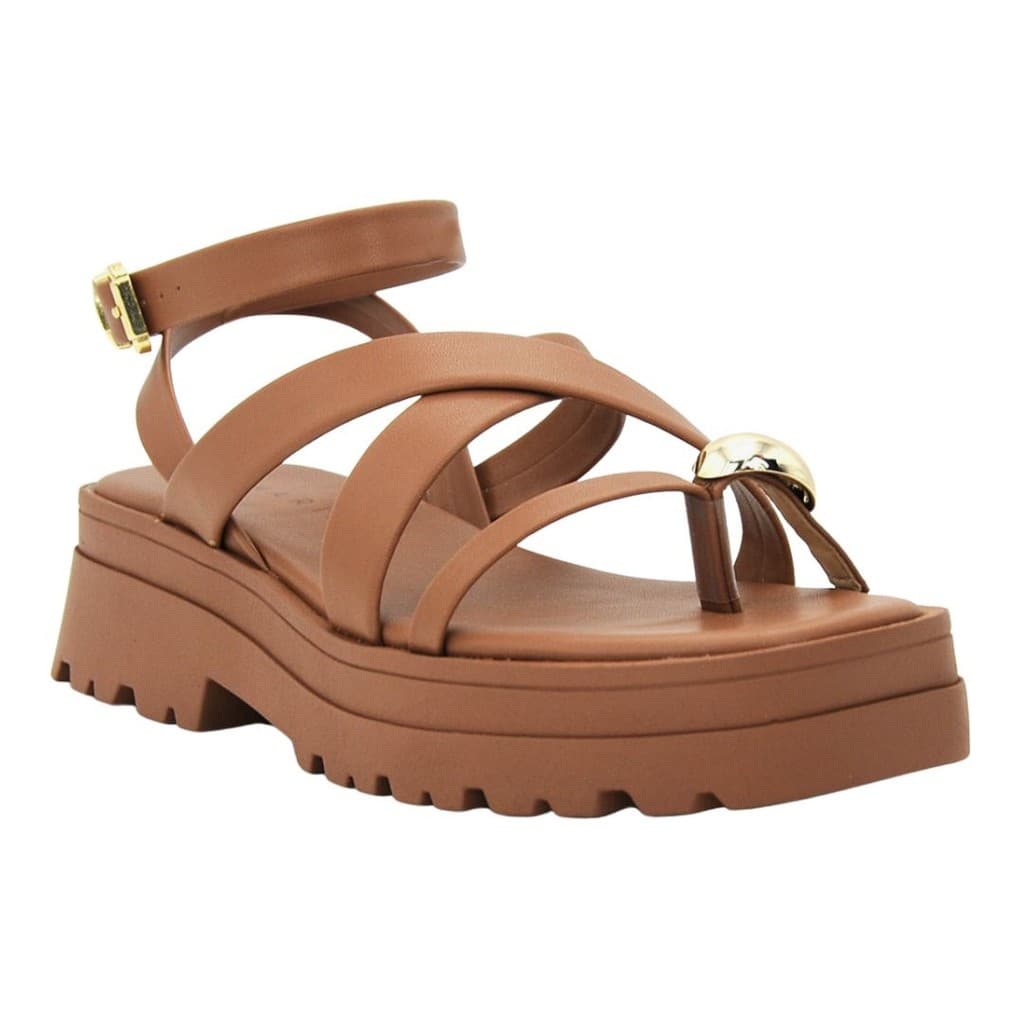 Sandália Ramarim Tratorada Flat Form Detalhe Dourado