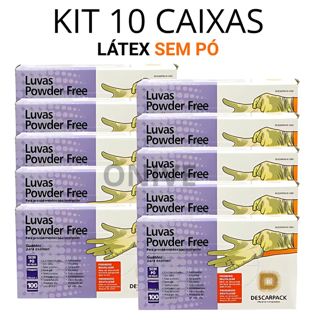 Kit Até 10 Luvas Látex Sem Pó Descartável Procedimento 1000 Unidades Powder Free