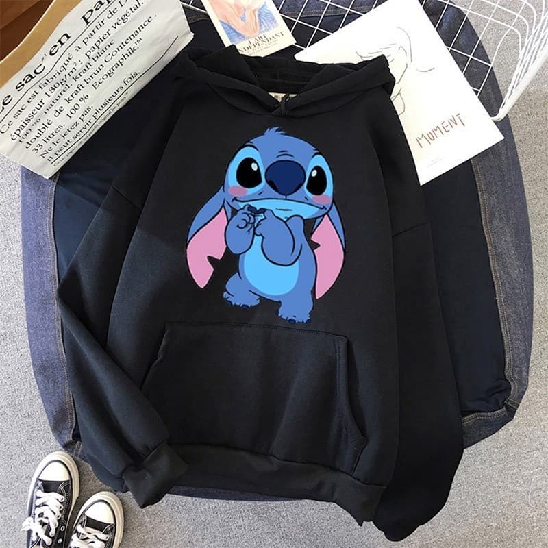 Blusa Moletom Lilo & Stitch Coala Fofo Desenho Blusa Feminina Casaco de Frio com Bolso e capuz estampado Unissex
