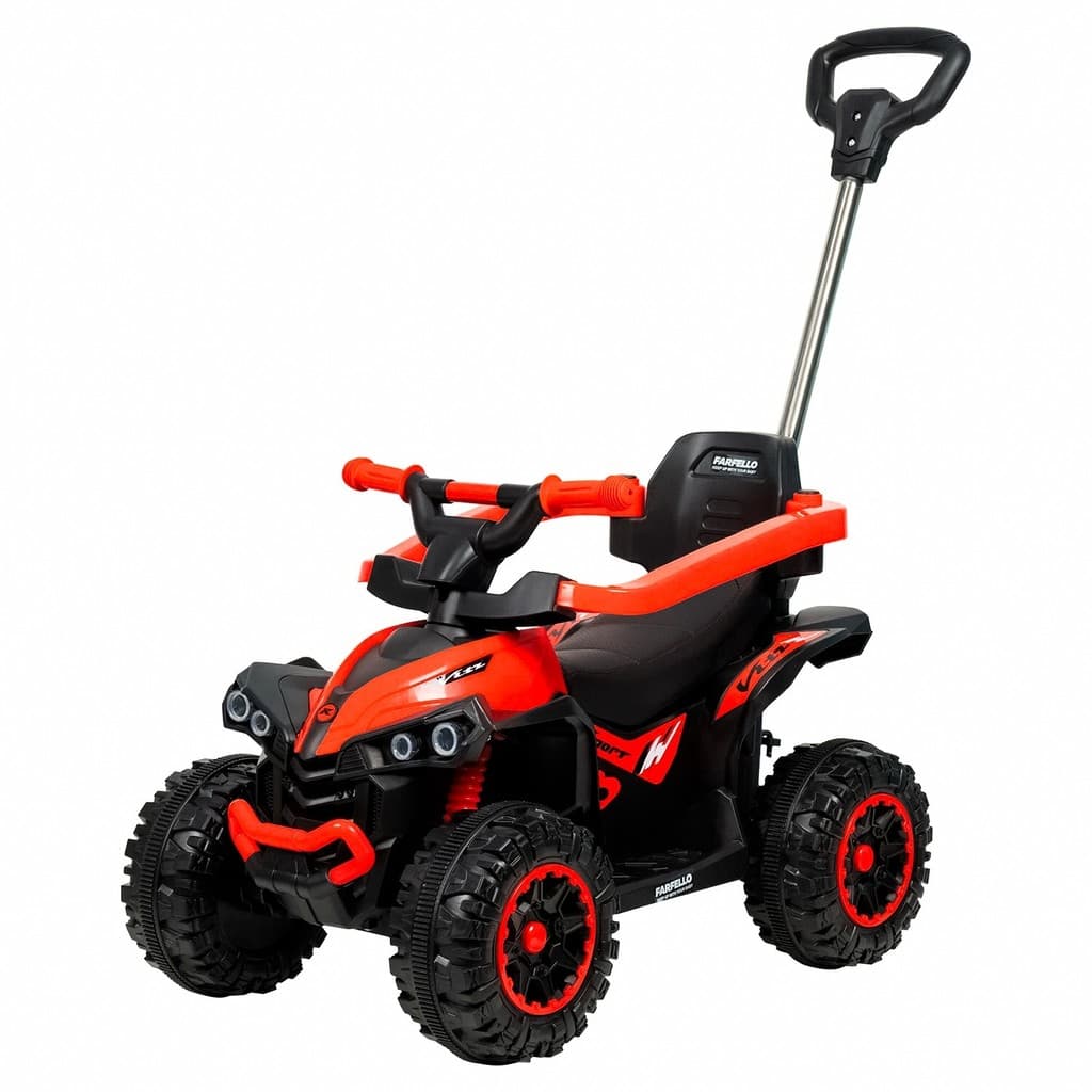 Carrinho Elétrico 6V De Passeio Quadriciclo Infantil Vermelho Com Empurrador Luzes Sons