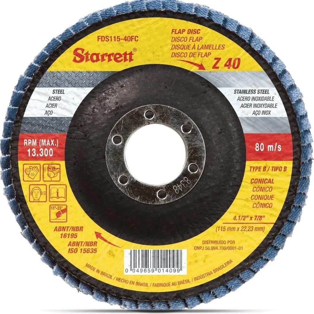 Disco Flap Fibra Vidro Inox Grão 40 4.1/2'' X 7/8'' Starret