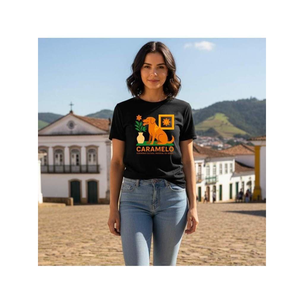 T-shirt Feminina Estampada "Cachorro Caramelo" Divertida e Fofa