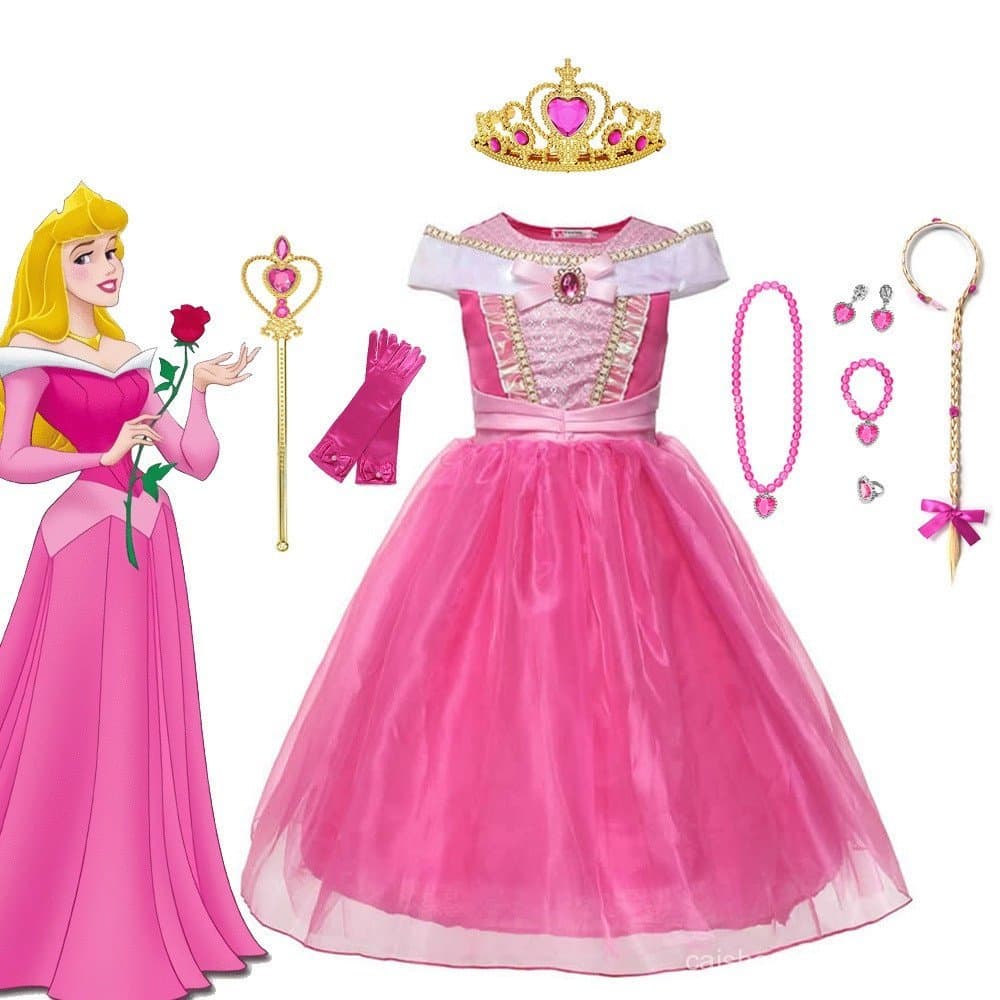 Meninas Dormindo Princesa Vestido de Princesa Aurora Cosplay Carnaval Vestidos de Festa Rosa Roupas Crianças
